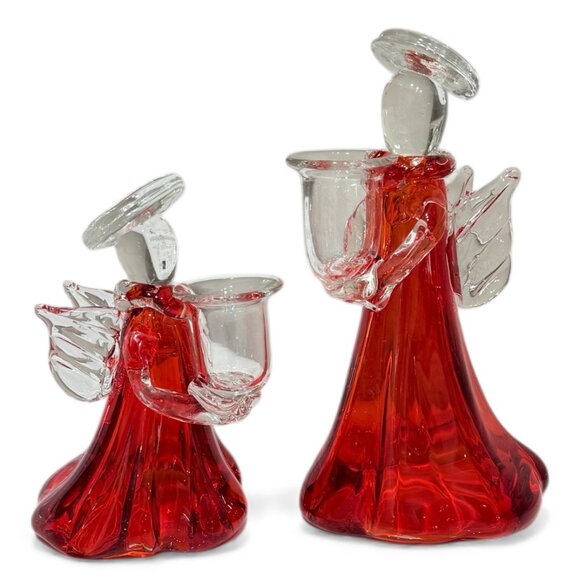 Mid Century Modern Thick Glass Angel Candle stick holders - Picture 1 of 14